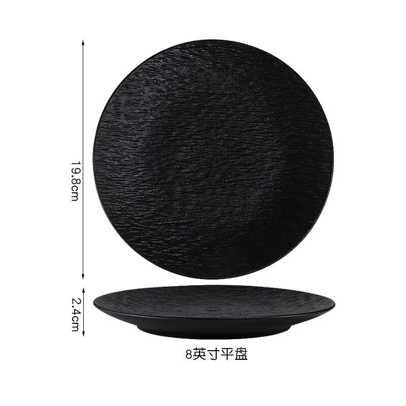 Japanese-style Black and White Stone-pattern Ceramic Plate Wear-resistant Round Steak Plate Home Dinner Cooking Plate Tableware