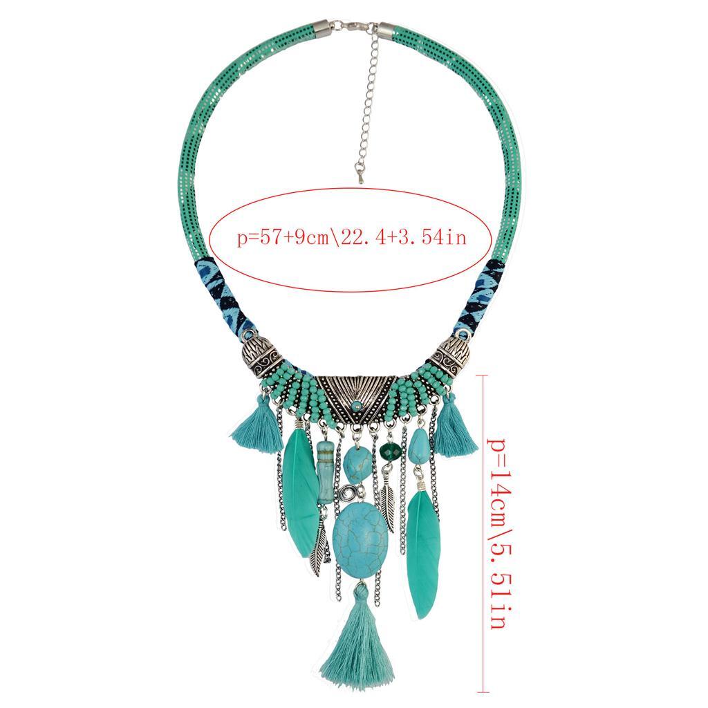 Bohemian Vintage Turquoise Tassels Choker Statement Necklace Women Tribal