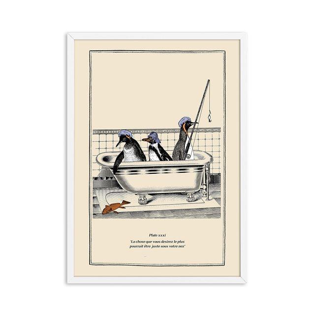 

Ретро осьминог, пингвин, принт орангутана, забавное украшение на стену в туалете, постер с картиной маслом 21cm×30cm NoFrame