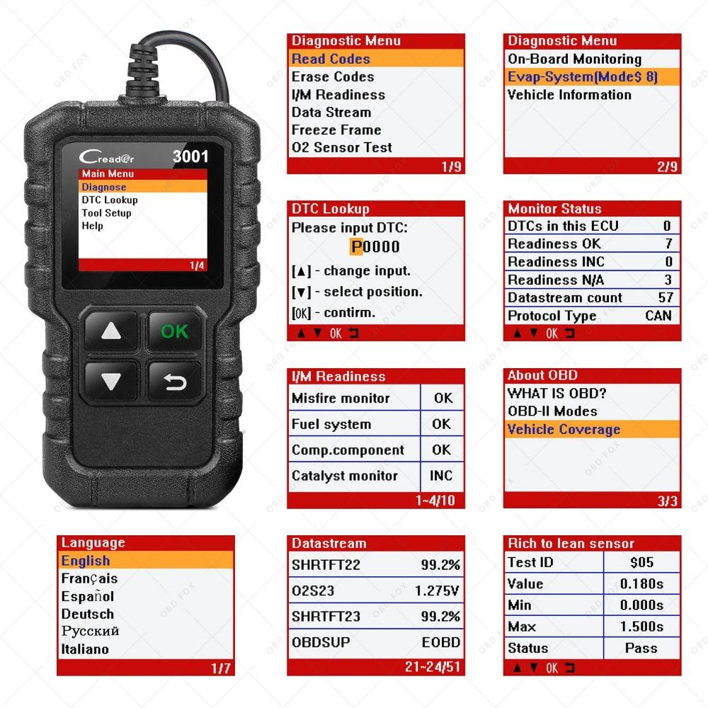 X431 Creader 3001 OBD2 scanner Provide OBDII/EOBD full function CR3001 Diagnostic tool PK ELM327 code reader tool