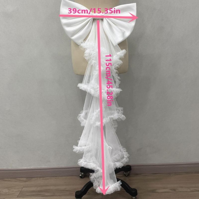 Classical Wedding Sash Bows Waist Decoration Large Bows Towing Multilayer Sheer Veil For Wedding Bride Waist Styling