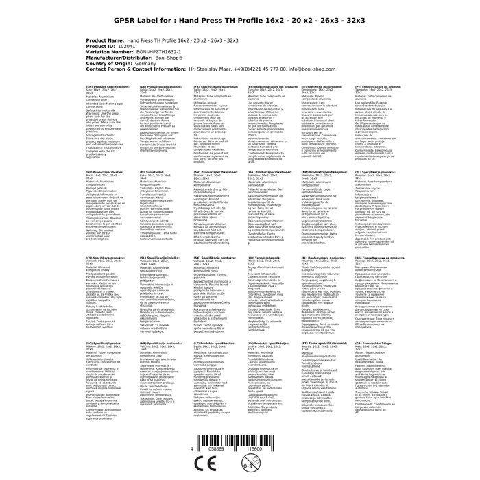 Pince à sertir TH Profil pour tube multicouche et PER