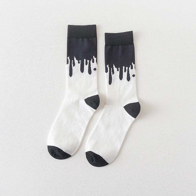 Socken in japanischem Stil mit Tiermuster, mittellang: Kuh, Zebra, Katzen-Design, Unisex, Schwarz & Weiß