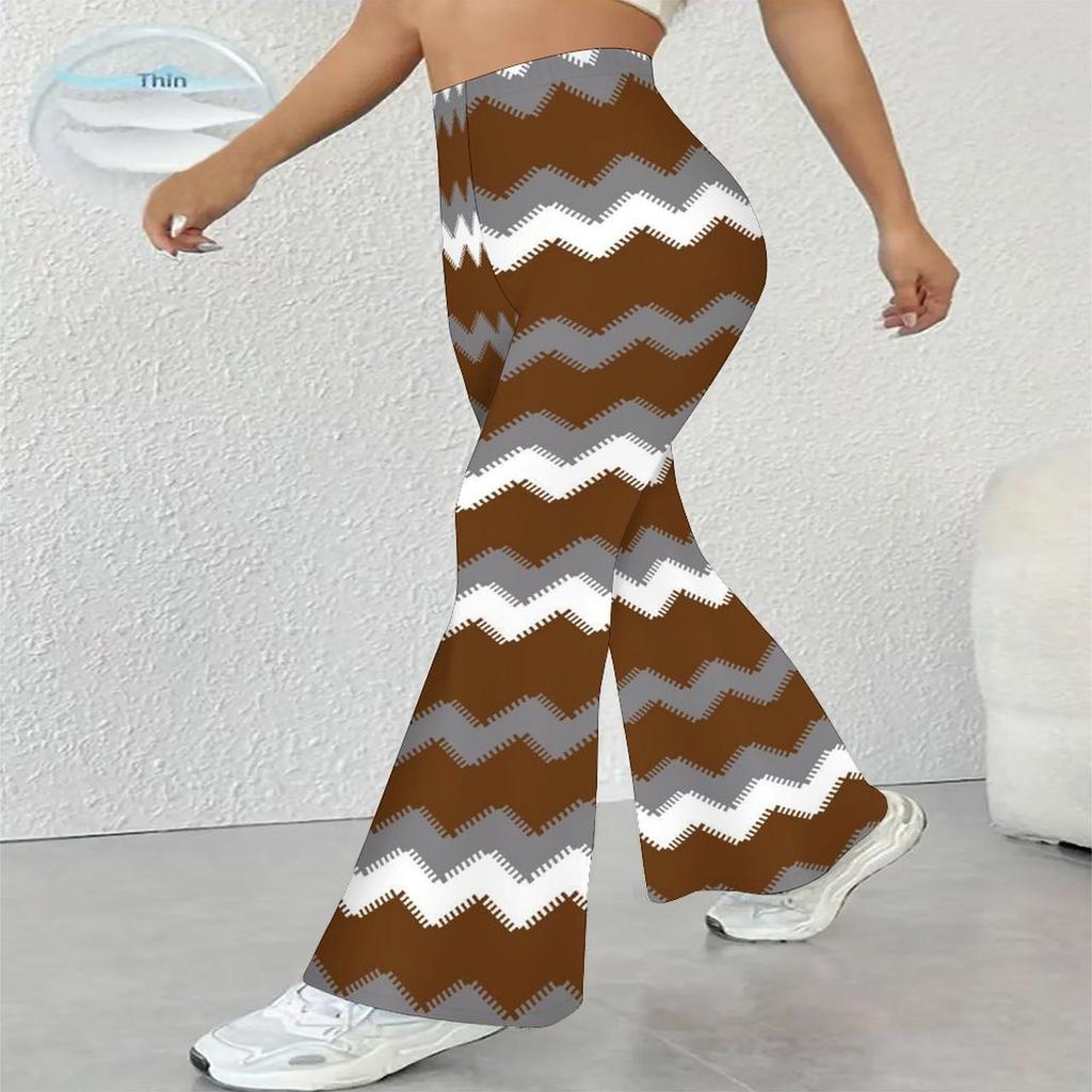 Women's Casual High Waist Flare Pants, Geometric Pattern Print Streetwear Bell Bottom Trousers
