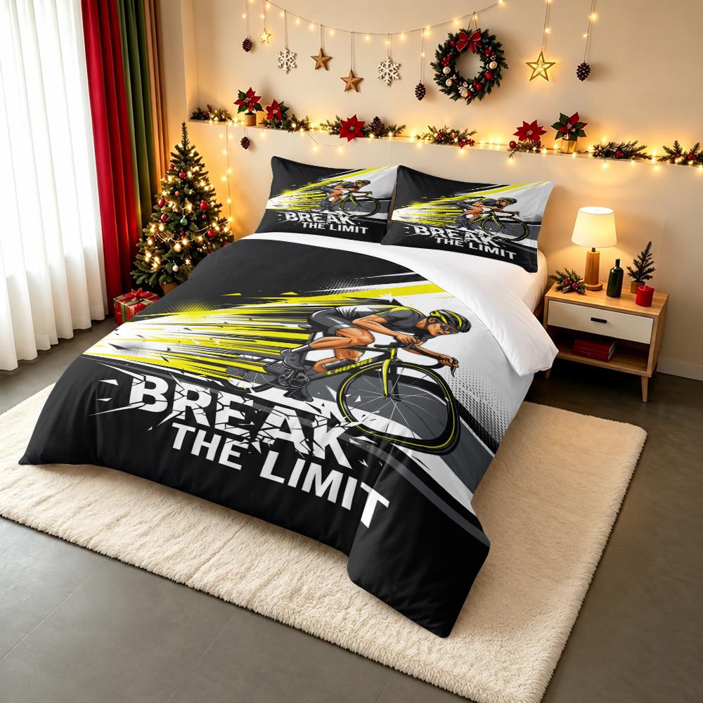 3 Piece Bedding Set Road Cyclist Break The Limit Yellow Black Action Print Duvet Cover for Men Fan Gift