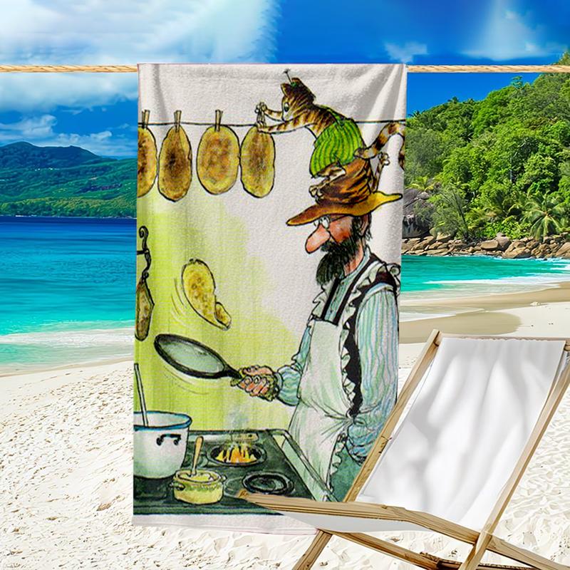Ultra-Soft Beach Towel with Pettson and Findus Theme,Ideal for Pool - Camping, Diving - Perfect Travel Essential, Vibrant Beach Towel.