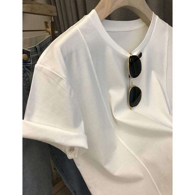Damski bawełniany T-shirt z okrągłym dekoltem: Miękka, Mocne Szwy, Oddychająca, Wszechstronna, Koszulka z Krótkim Rękawem na Wiosnę/Lato.