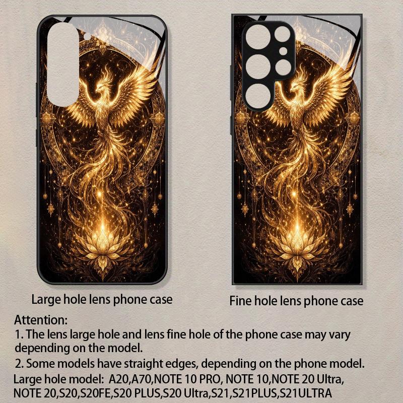 Gold-Lacquered Lotus Seat Phoenix Pattern 2D Phone Case for Samsung S26 S25 S24 S23 S22 S21 S20 Tempered Glass Protective Cover