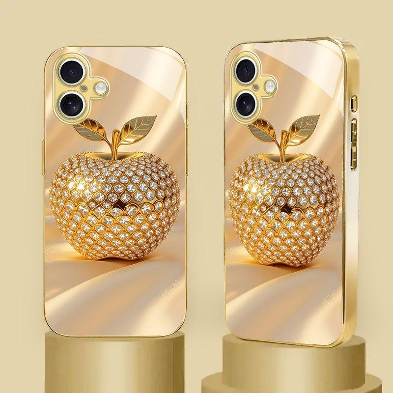 Goldfarbene Glas-Handyhülle mit Diamantmuster, geeignet für iPhone 17 16 15 14 13 12 11Pro Max Plus, stoßfeste Rückabdeckung
