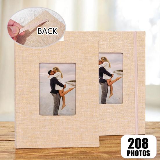 Stoff-Fotoalbum mit 208 Taschen Einsteck-Fotoalben Leinenbezug Erinnerungsbuch mit Frontfenster für Familie Jahrestag Urlaub Hochzeit Baby