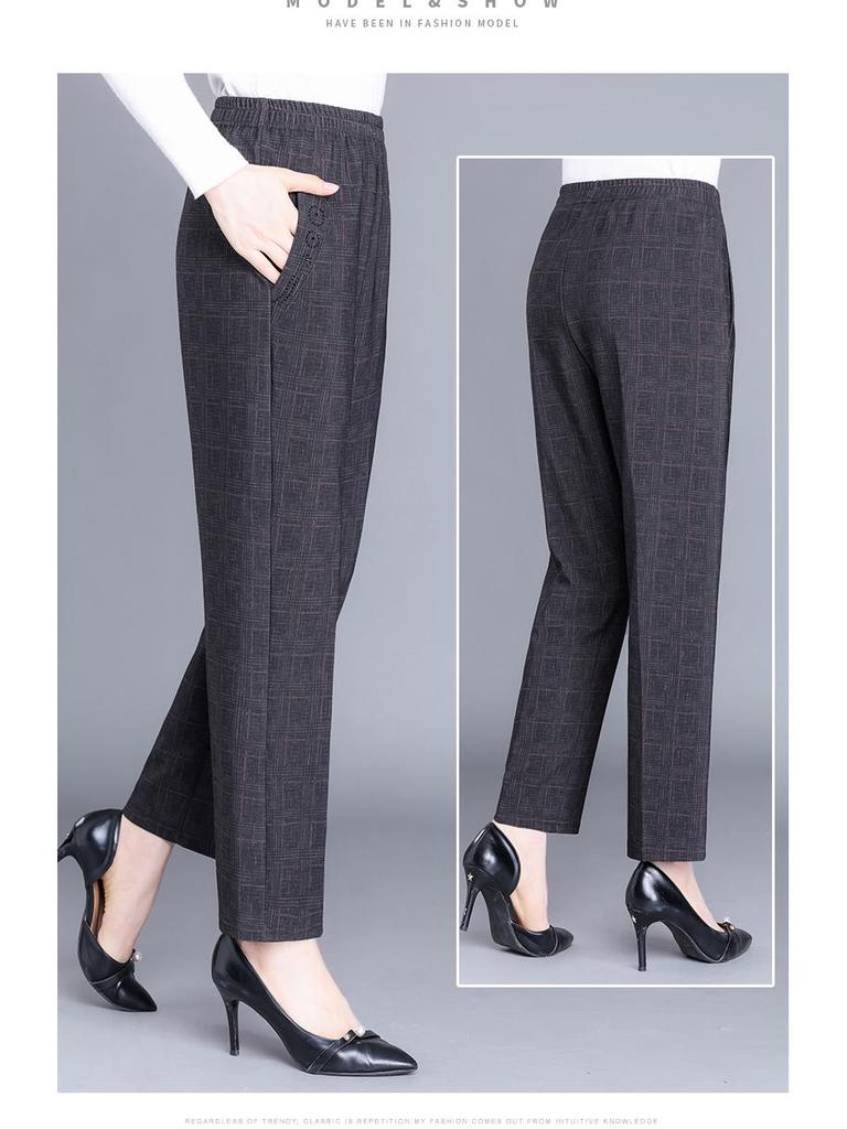 Hengyuanxiang Women's Plus Size Straight-Leg Pants - Spring & Autumn Wear for Middle-Aged & Elderly