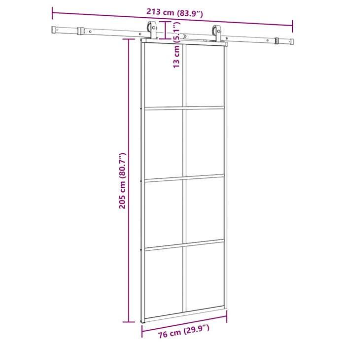 VidaXL Sliding Door Hardware Kit Black 76x205 Cm ESG Glass, Interior Door, Interior Barn Door, Door 3375943