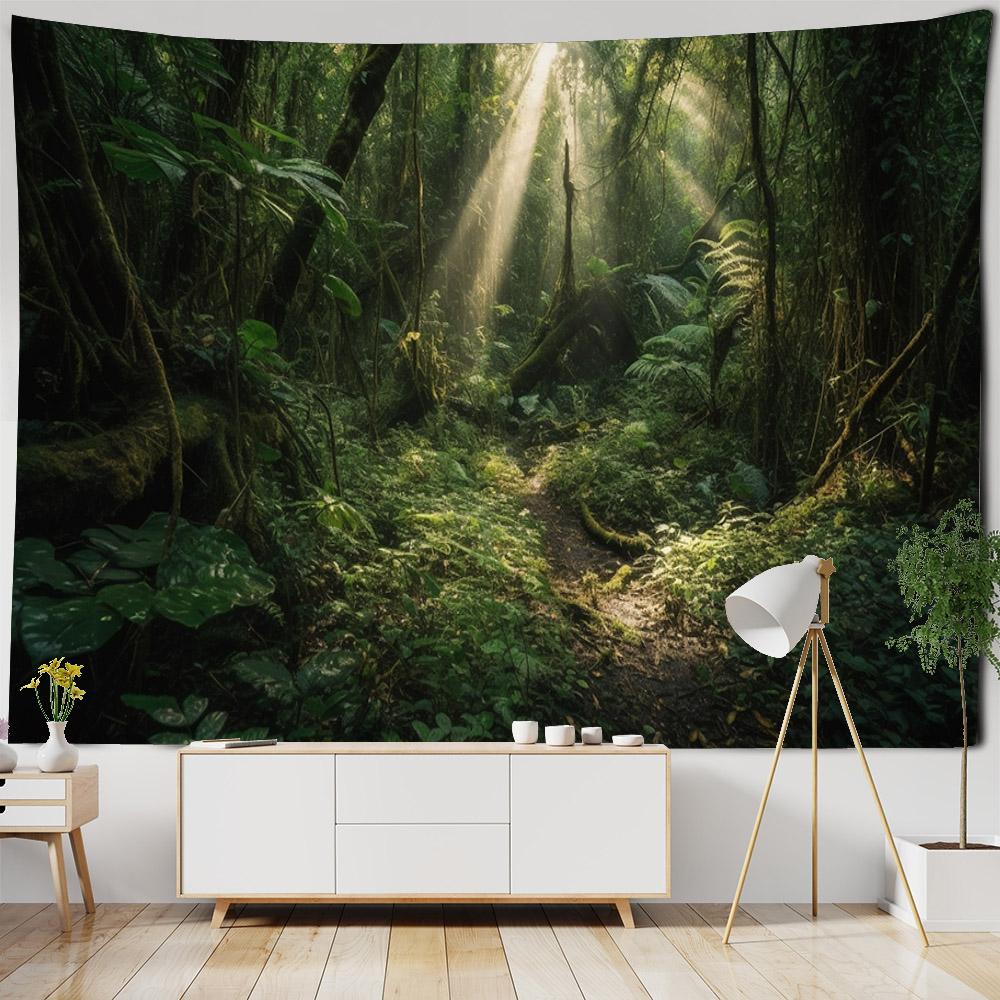 Sunshine Forest Tapestry Natural Landscape Wall Hanging Hippie Home Living Room Bedroom Background Cloth Poster Blanket