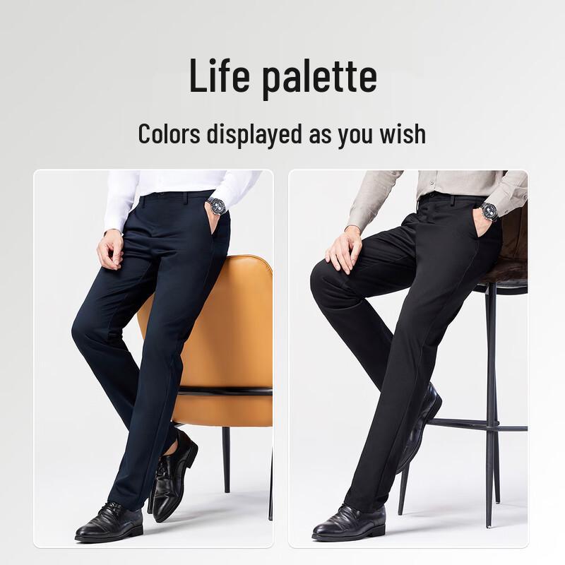 Langdeng Men's Plush-Lined Straight-Fit Casual Trousers