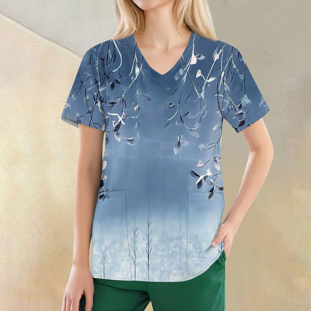 Women's V-neck Fashion Casual Printed Tops And Protective Workwear