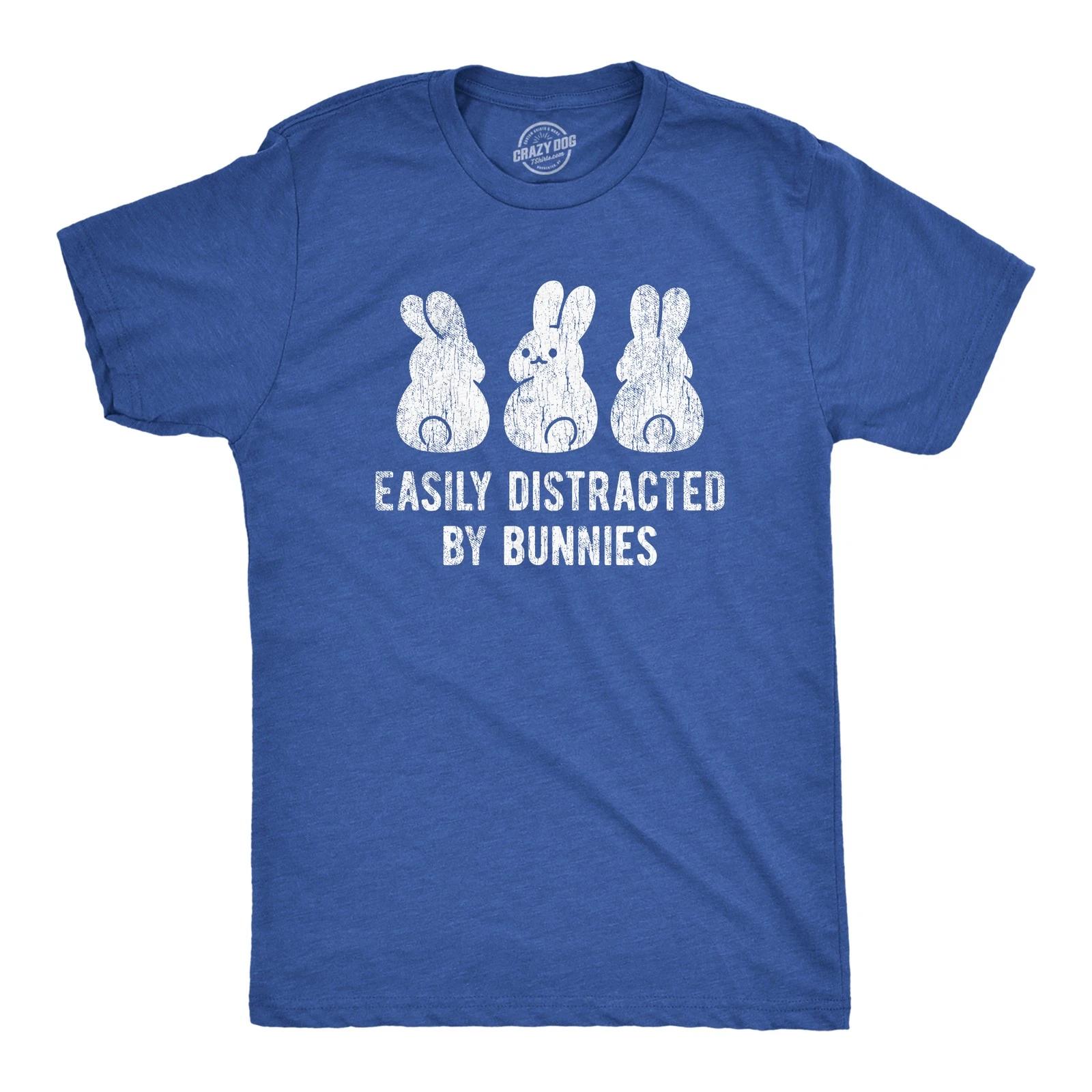 Mens Easily Distracted By Bunnies T shirt Funny Rabbit Party Gift for Basket M