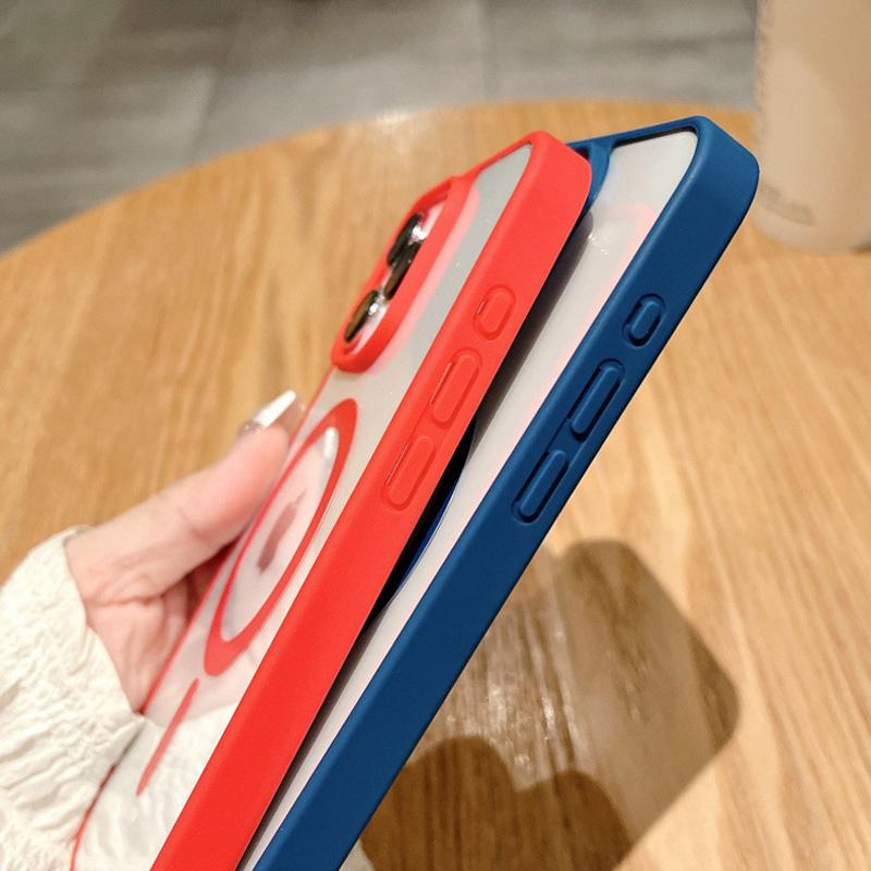 Colored Acrylic + TPU 2in1 Magnetic Wireless Charging Transparent Clear Case Hard Back Case Compatible for iPhone Samsung