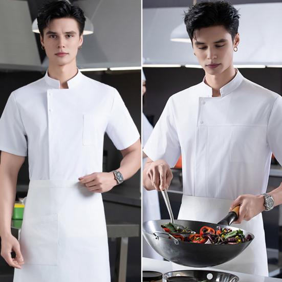 Chef Uniform Sweat-Wicking Stain-Resistant Washable Snap-Button Stand-Up Collar Work Clothes Restaurants Hotels Clubs Chef Coat