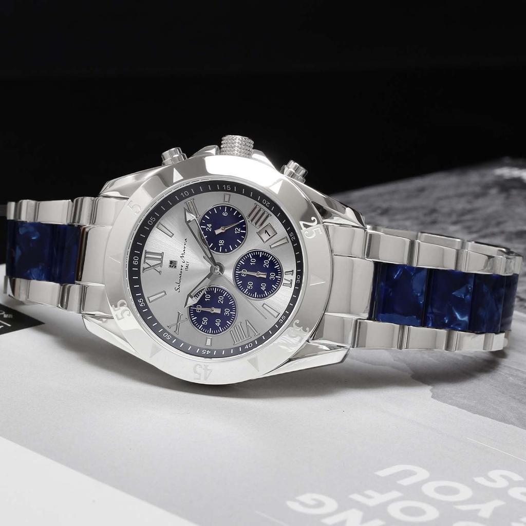 [Salvatore Mara] Salvatore Marra Watch Men's Chronograph Acetate Combination Belt 20th Anniversary Limited Model Brand Ranking Watch Gift