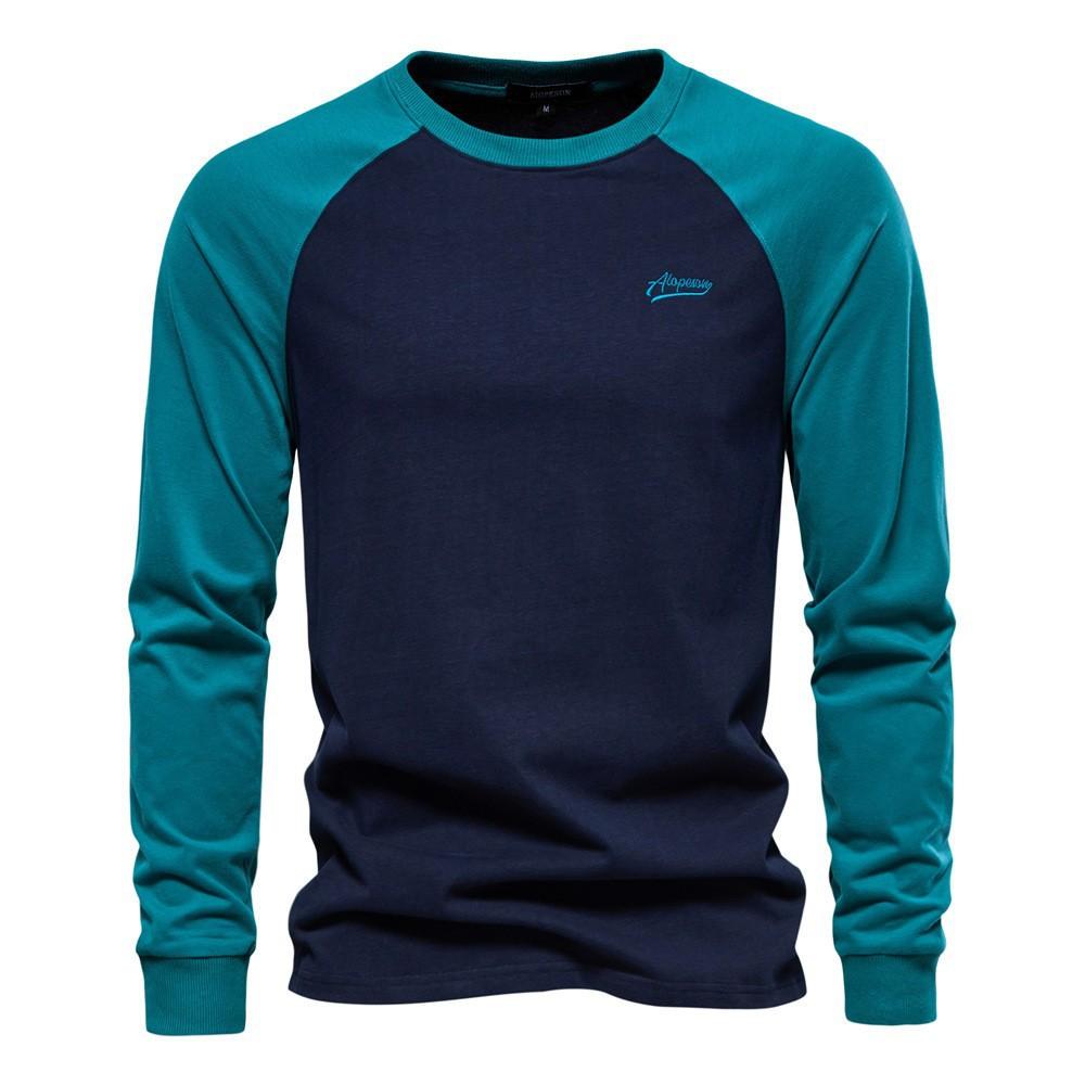 Men Raglan Patchwork Long Sleeve Casual Loose Cotton Mens T Shirt