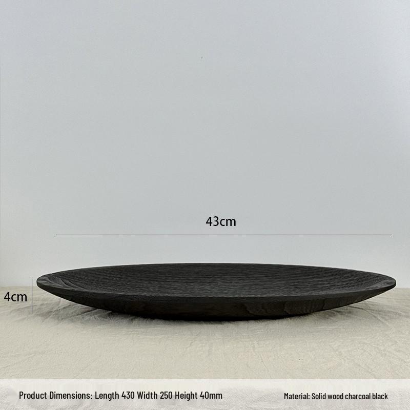 Handcrafted Wabi-Sabi Black Oval Carbonized Paulownia Wood Bowl & Decorative Tray