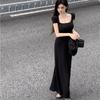 Black Dress Tall Woman Lengthened Hepburn Style Big Skirt Pinched Waist a Word Long Skirt Thin New