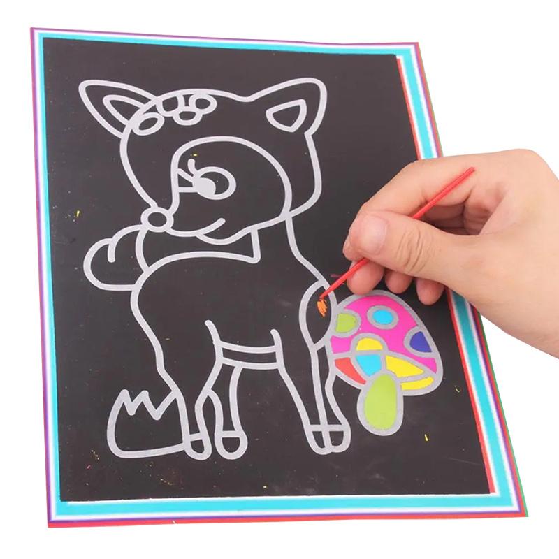 5/10/15/20pcs Scratch Painting Notebook Art Classroom Supplies Office Cultural School Rewards Cartoon Pattern Colorful Paper TMZ