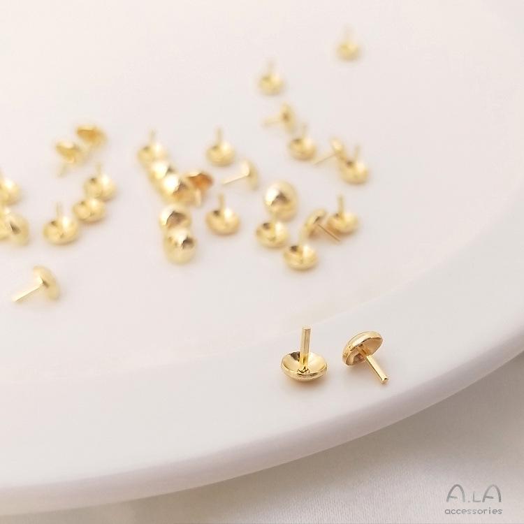 14K Gold-Plated Bead Stopper Earring Stud with Crystal Pearl for Handmade DIY Jewelry