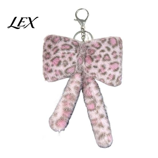 Cute Bag Accessories Leopard Print Plush Bow Keychain, Fluffy Bowknot Charm Key Holder with Lobster Clasp, Women Girls Handbag Decorative Accessory