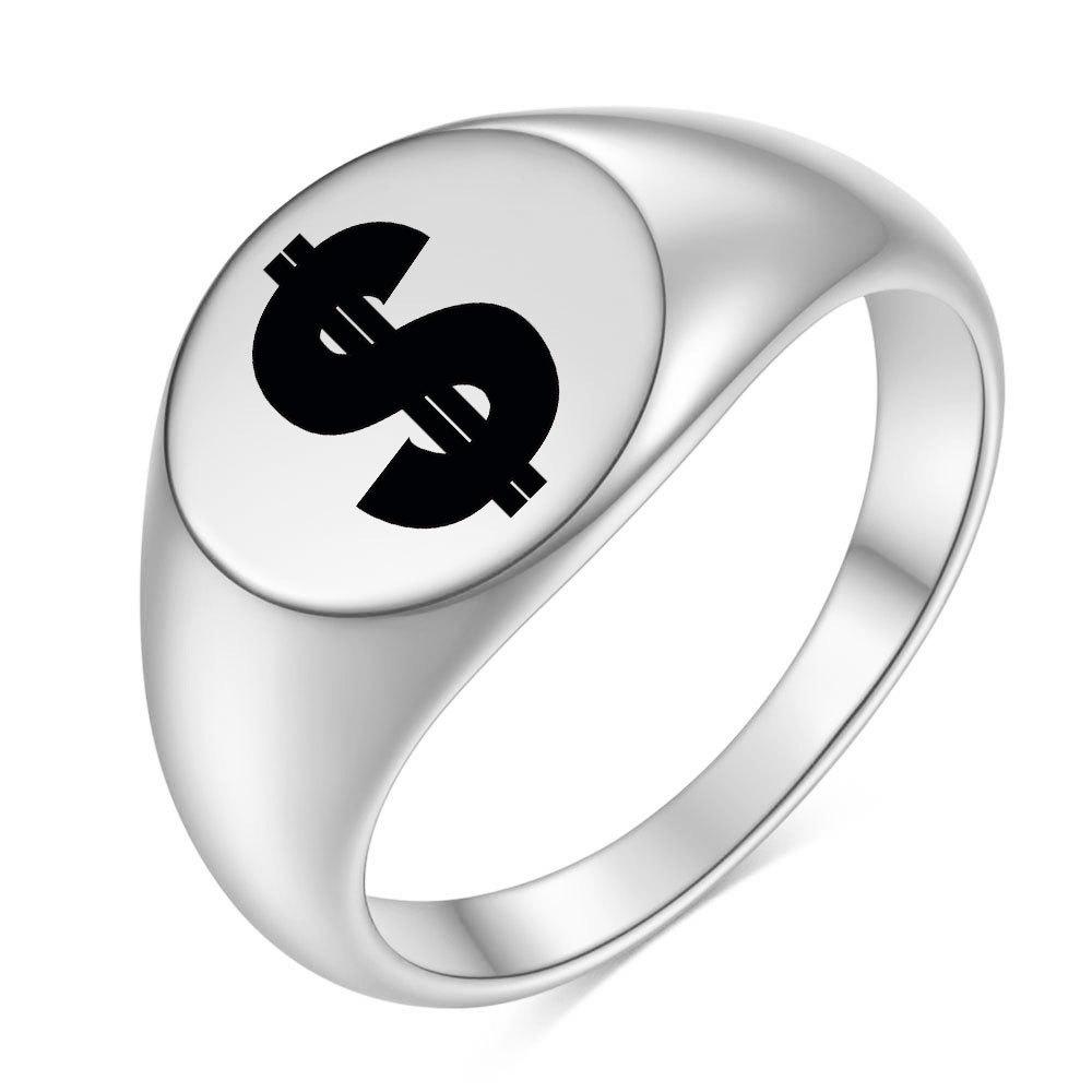 18K Gold US Dollar Crown Laser Engraved Stainless Steel Ring, 12MM