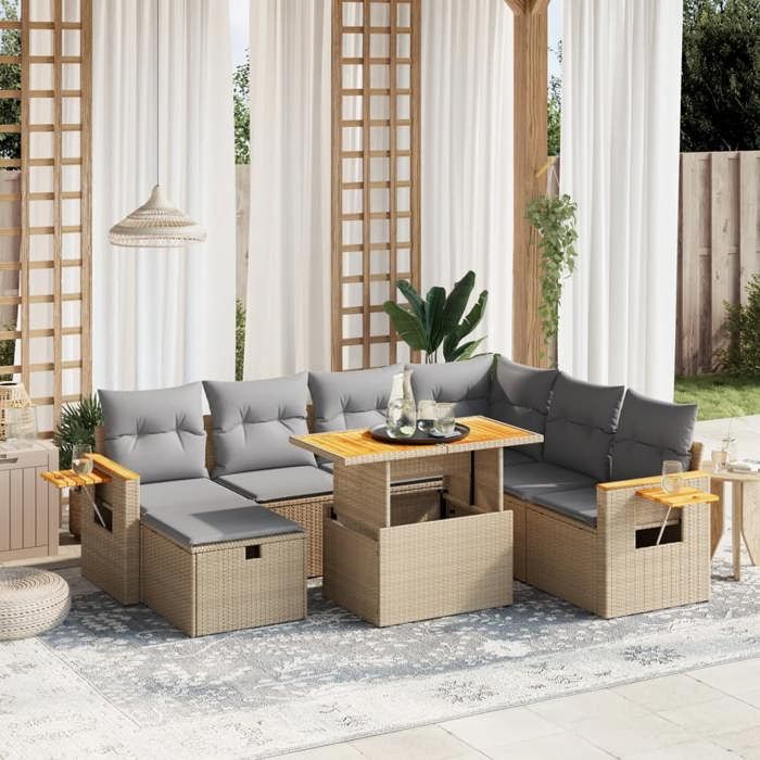 VidaXL Salon de Jardin avec Coussins 8 pcs, Canapés de Terrasse, Ensemble de Meubles de Patio, Mobilier d'Extérieur, Beige 3276160