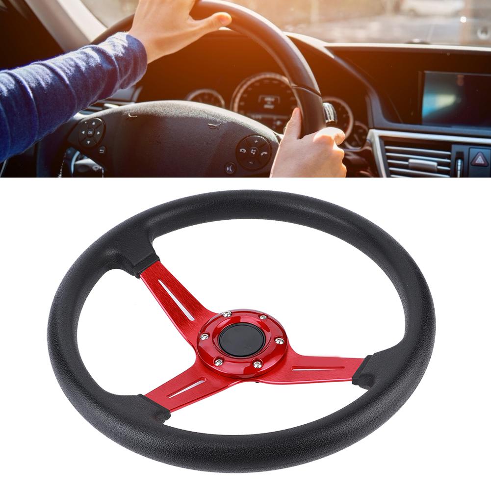 14in Universelles Auto Lenkrad PU Leder Aluminiumlegierung WHupenknopf ModifiziertRot