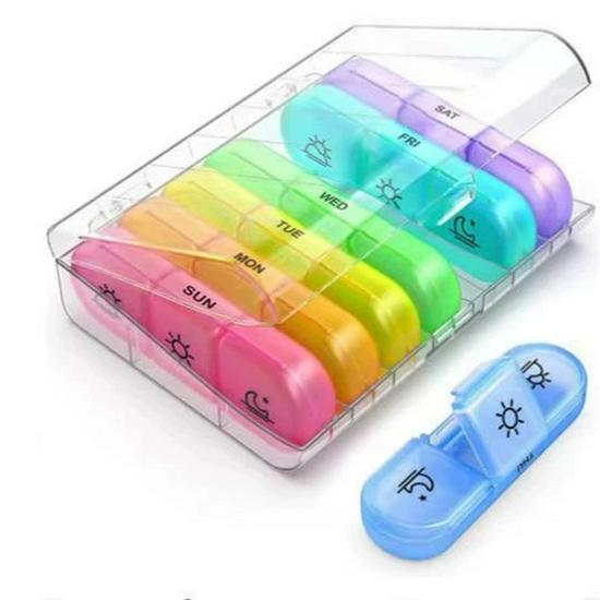 Portable Seven-Day Pill Organizer with 21 Compartmentalized Grids for Morning, Noon, and Evening - Large Capacity Travel Storage