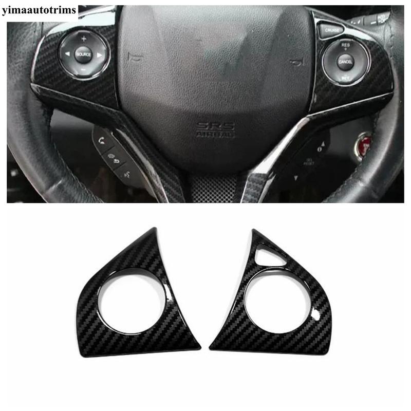 For Honda Vezel HR-V 2014 -  ABS Carbon Fiber Car Steering Wheel Button Frame Decoration Cover Trim Accessories Interior