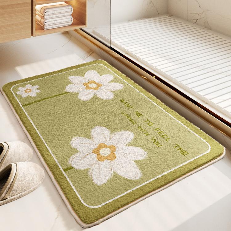 VIKAMA Ins Fresh Flowers Bathroom Carpet Bathroom Floor Mats Toilet Doorway Bedroom Non-Slip Bedside Footrest Home Decoration