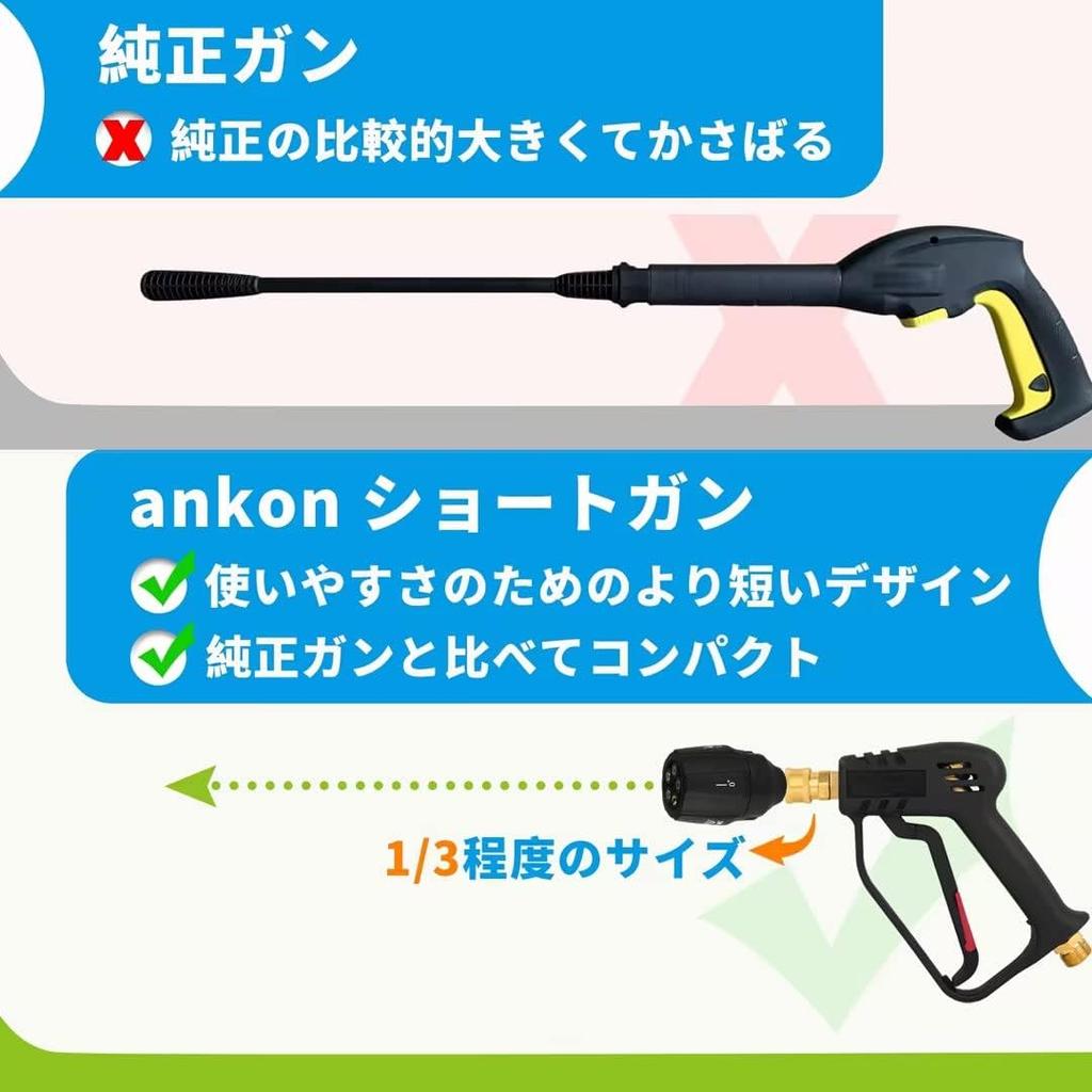 Ankon Short Gun, Compatible with Karcher Pressure Washers. Brass finish. Suitable for Karcher K-series K2, K3, K4, K5, K6, K7, and JTK. M22 14mm quick