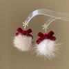 Snowflake Red Bow Hairball Earrings Creative Versatile Earrings Autumn and Winter Earrings