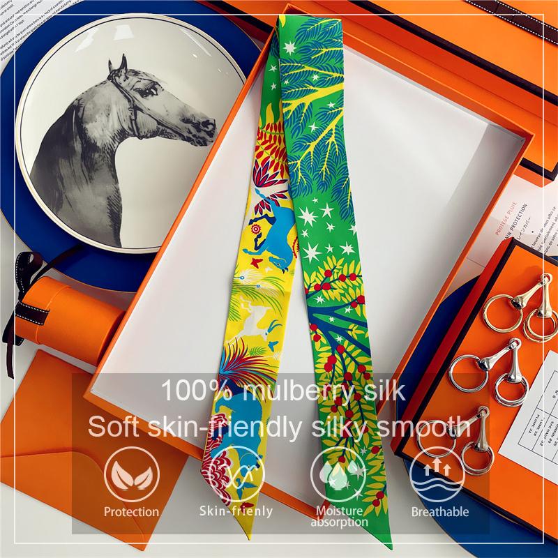 2025 Brand Design Horse Animal Women Mulberry Silk Scarf Luxury Scarves Headband Foulard Skinny Bag Wrap Scarves Neckerchief