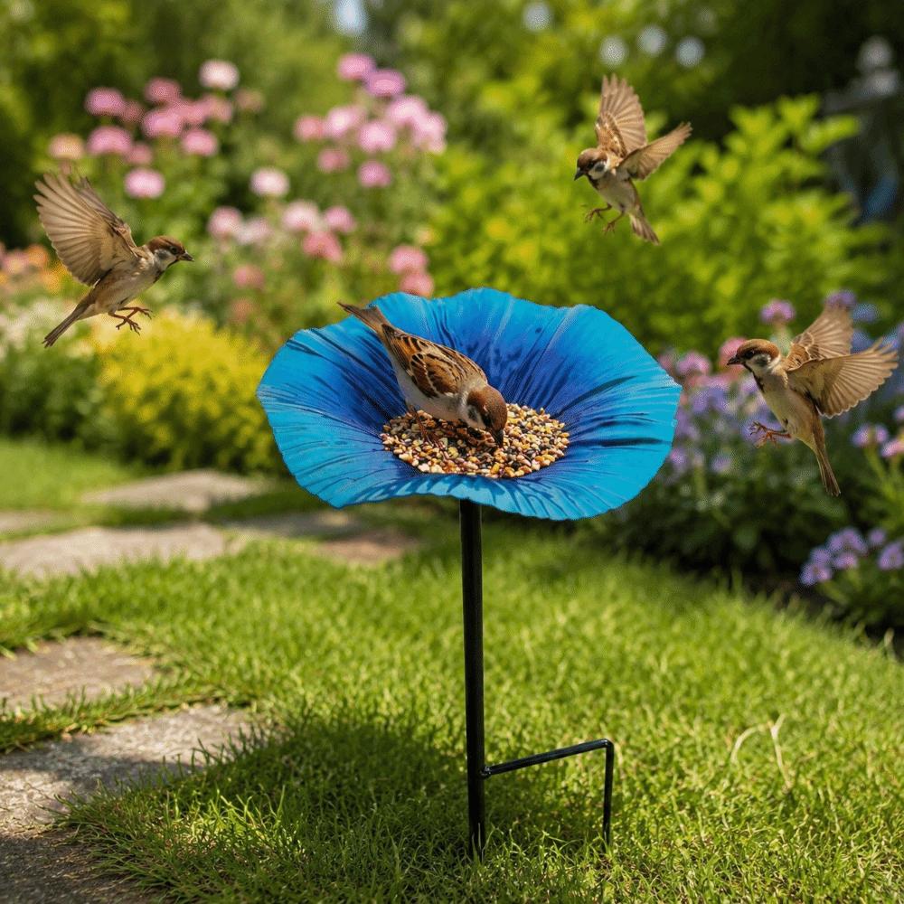 Detachable Standing Bird Basin Flower Shaped Bird Watering Station Hummingbird Feeder  Garden Decor