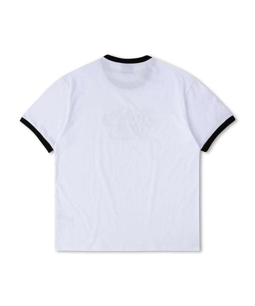 DOLPHIN WAVE APPAREL [Set] Dolphin Puff Print Big Logo Ringer Short Sleeve T-Shirt White & Arch Logo Single-Pleat Shorts Melange Grey