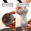 Wire Ball Brush With Long Handle Pan Cleaning Brush Dish Handle Washing Brush Stainless Steel Wire Ball Kitchen Cleaner
