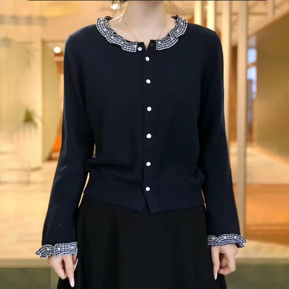 

Autumn Winter V-Neck Button-Up Cardigan for Middle-Aged & Elderly Women - Long-Sleeved, Tummy-Concealing, Age-Defying, Flattering Jacket XL чёрный