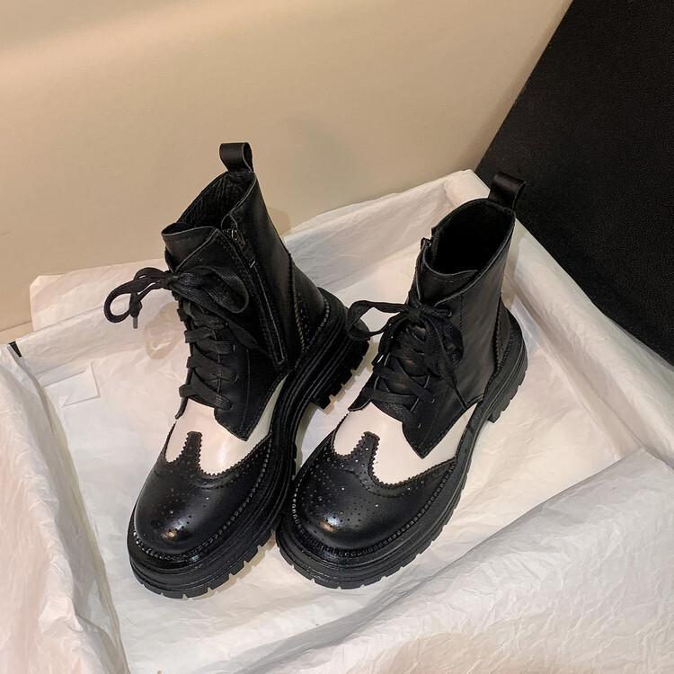 Winter Color Matching Short Boots Thick-soled Muffin British Style Large Size European and American Martin Boots Women