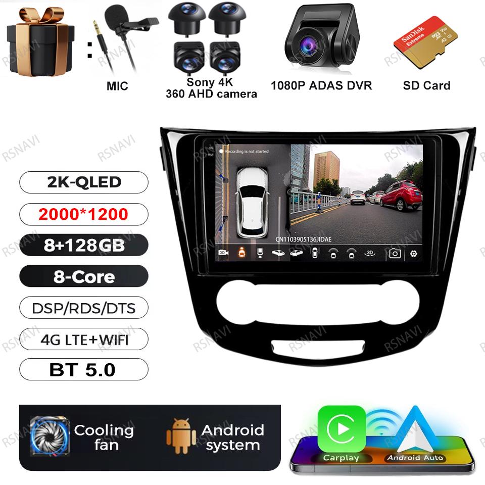 Car Radio Android 16 For Nissan Qashqai 2 J11 X-Trail T32 Rogue 2013-2021 Head Unit GPS Wireless Carplay Auto Autoradio DVD QLED