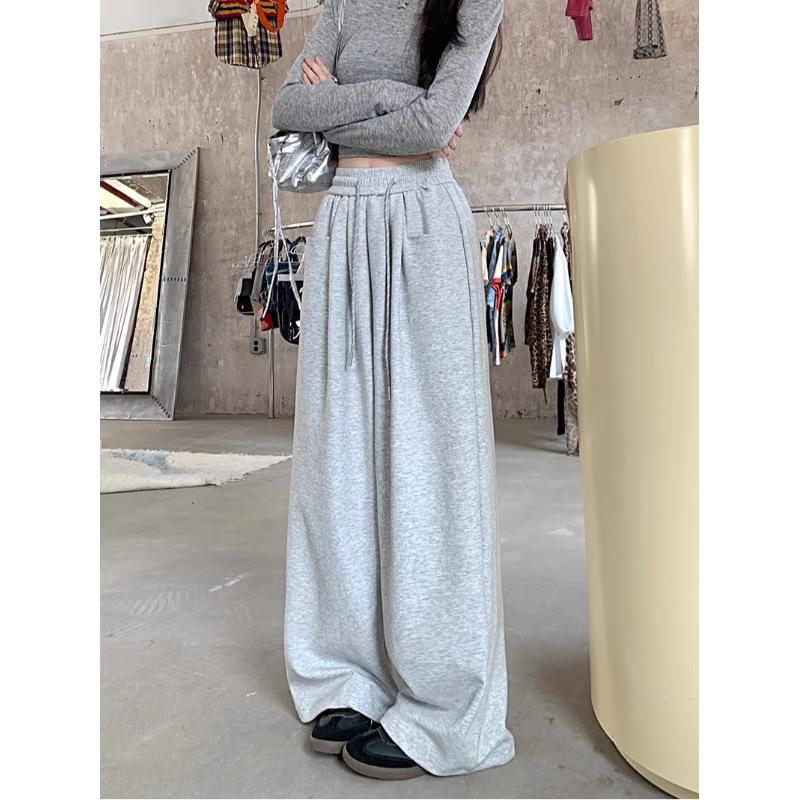 Einfarbige Freizeithose im Lazy Style für Frühling und Herbst, hoch taillierte Hose mit geradem Bein und weitem Bein, lange Hose für Damen