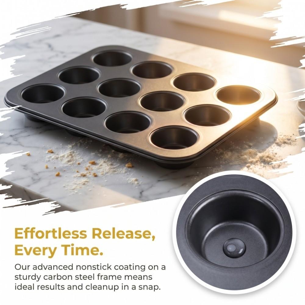 Carbon Steel Cupcake Tin 12-Cup Design Baking Pan Tea Cakes Bakeware Tray Home Baking