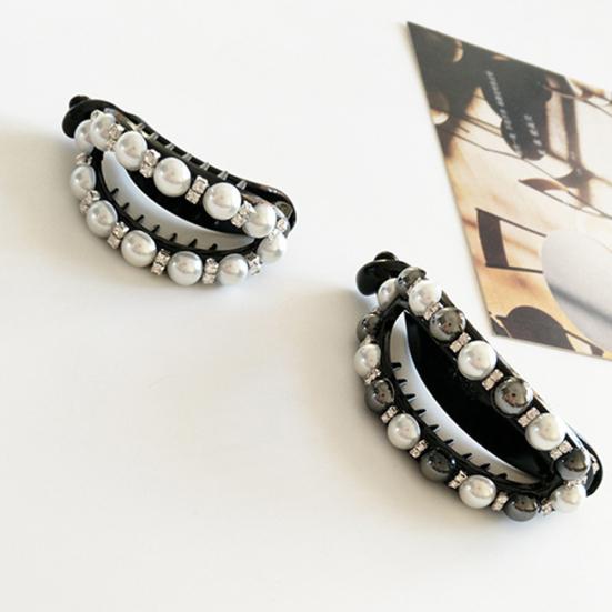 Women Hollow Geometric Oval Rhinestone Faux Pearl Hairpin Ponytail Hair Clip