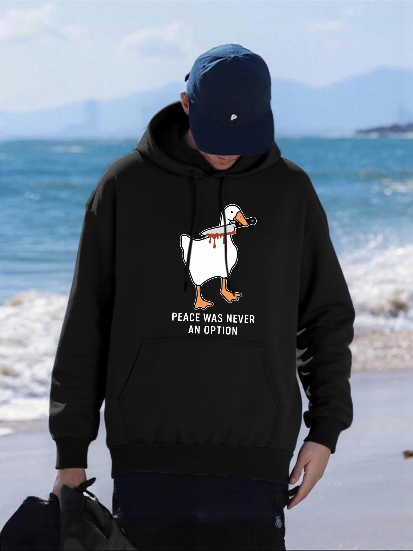 

Peace Was Never An Option Duck Printing Hoody Men Hip Hop Fleece Hoodies Casual Loose Pullovers Comfortable Pocket Sportswear 2XL