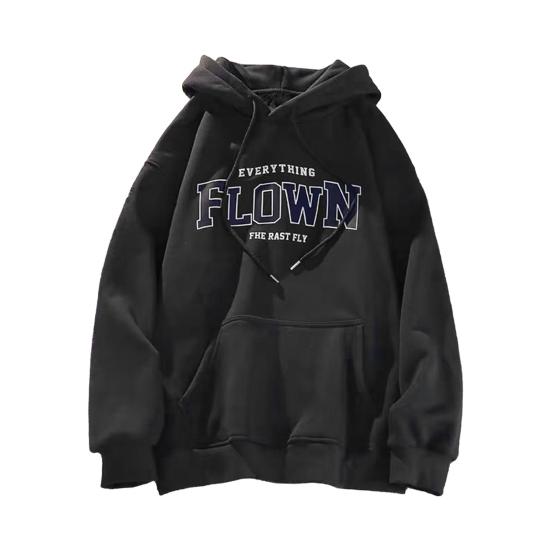 Unisex Fall Spring Hoodie Letter Print Hooded Long Sleeves Elastic Cuff Big Pocket Mid Length Solid Color Daily Wear Casual Couple Top
