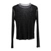 Feiyuan Women's Semi-Sheer Long-Sleeve Top, Solid Color, Versatile Sexy Base Layer, Tummy Concealer, Spring 2026 Arrival